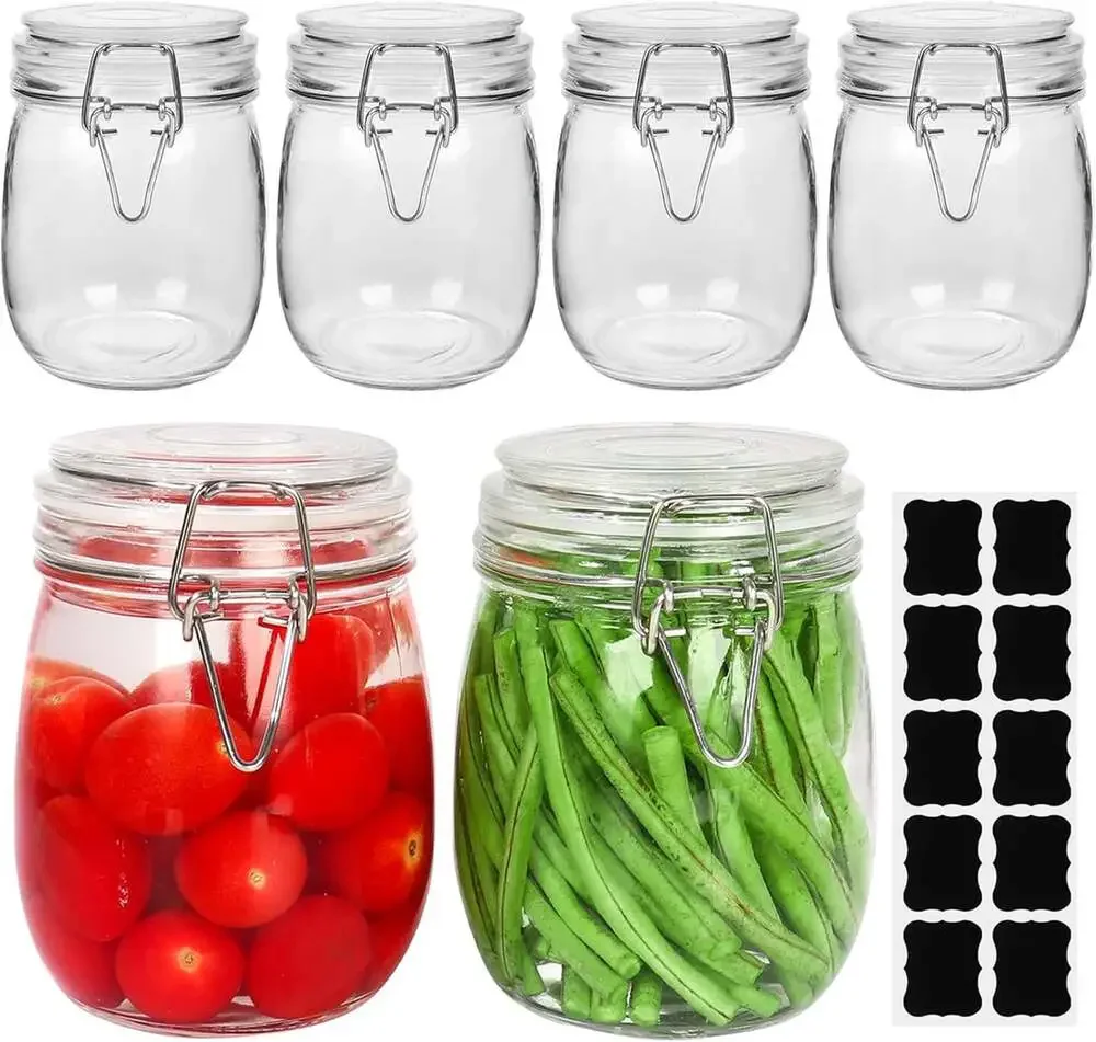 Glass Storage Jars 25Oz 750Ml with Airtight Lids Leak Proof Rubber Gasket